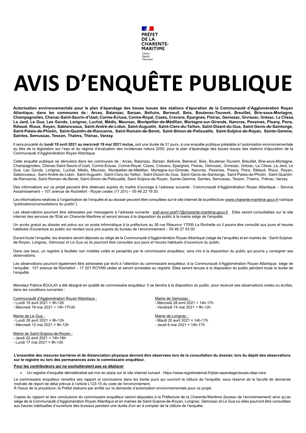 Avis D'enquête Publique