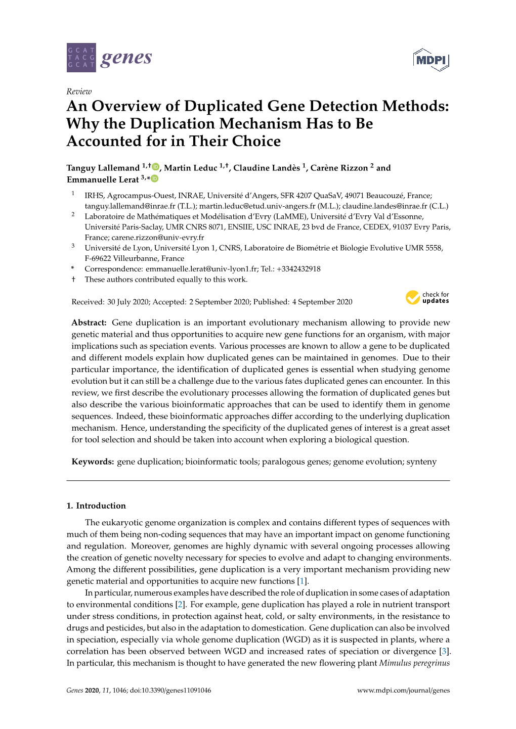 An Overview of Duplicated Gene Detection Methods: Why the Duplication Mechanism Has to Be Accounted for in Their Choice