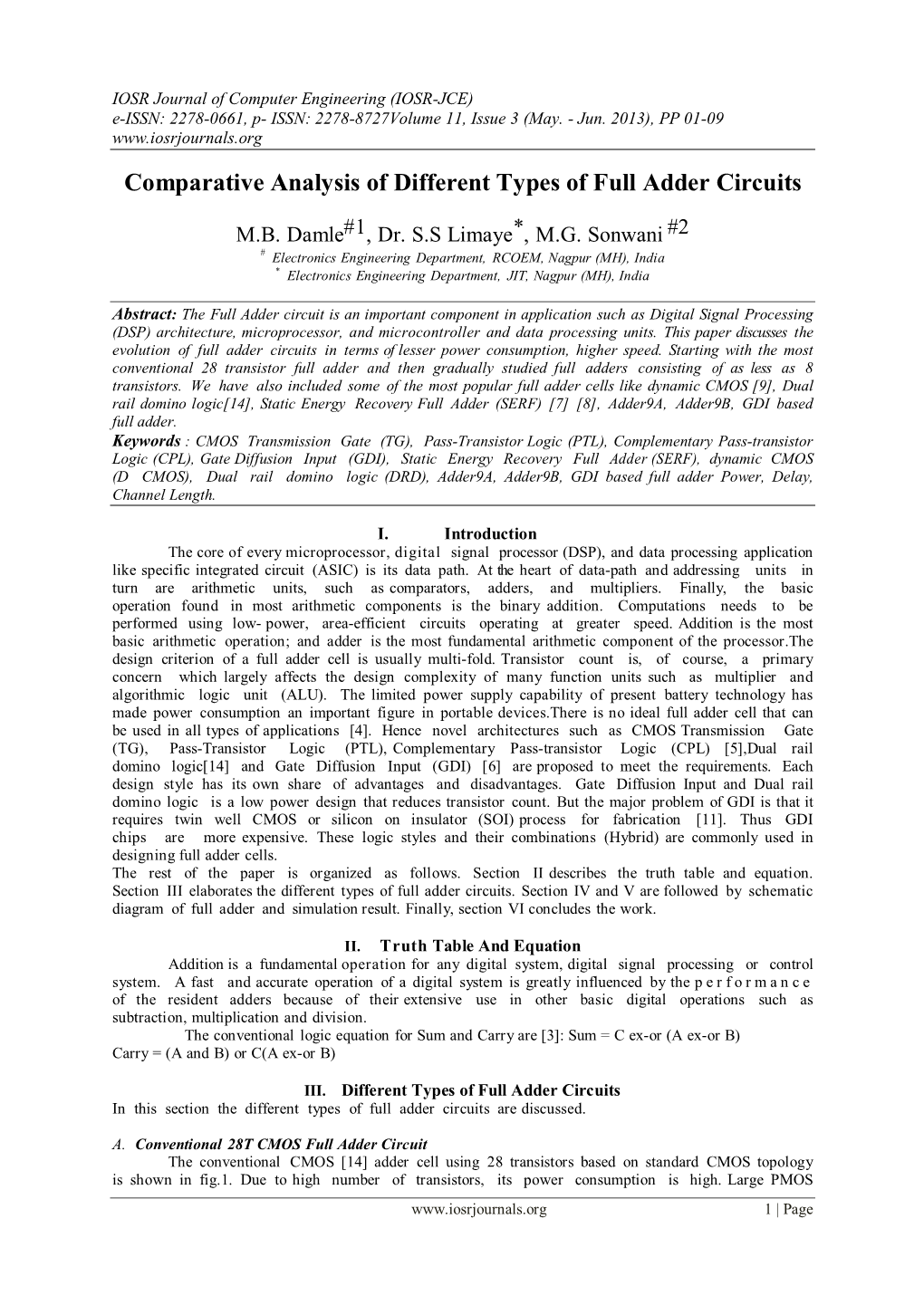 Comparative Analysis of Different Types of Full Adder Circuits