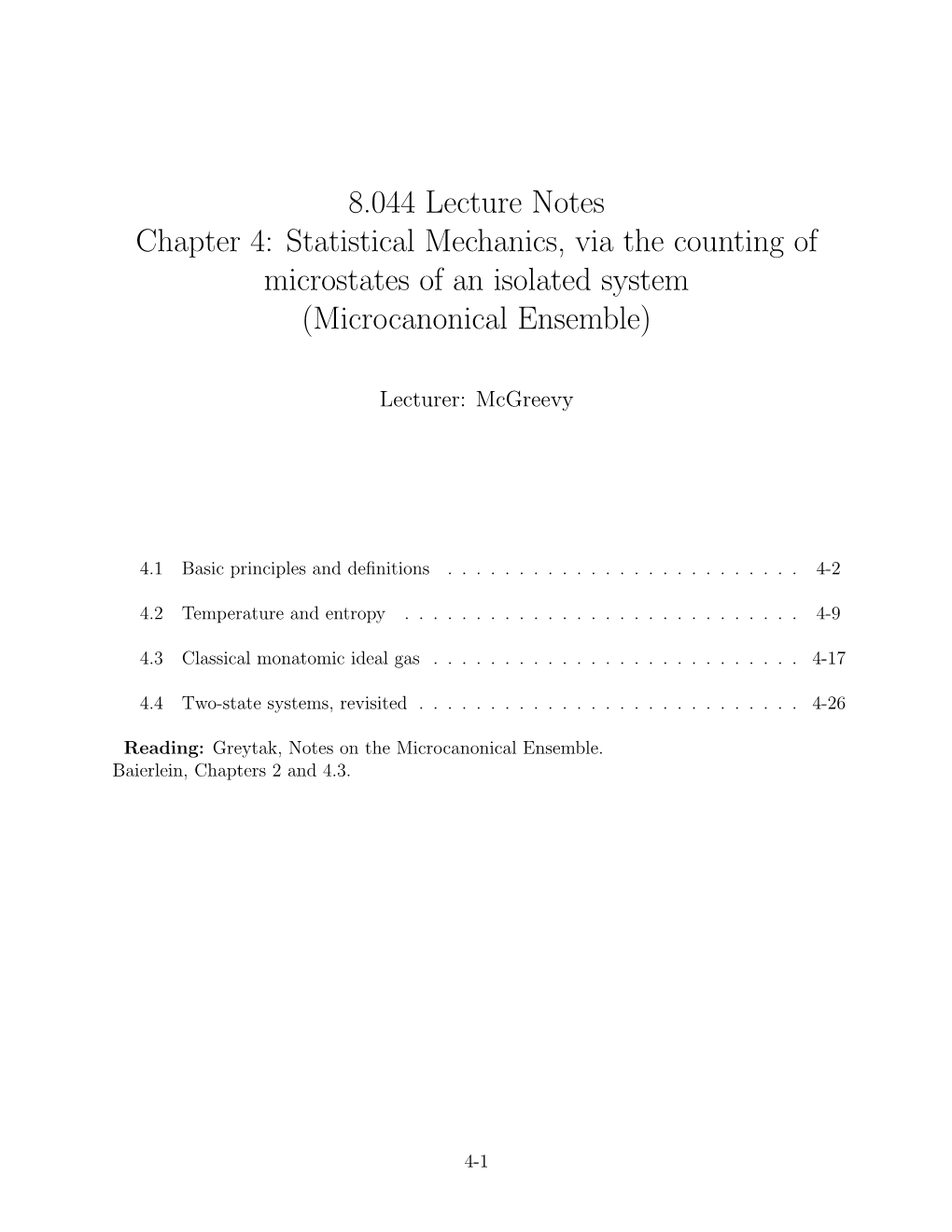 Statistical Mechanics, Via the Counting of Microstates of an Isolated System (Microcanonical Ensemble)
