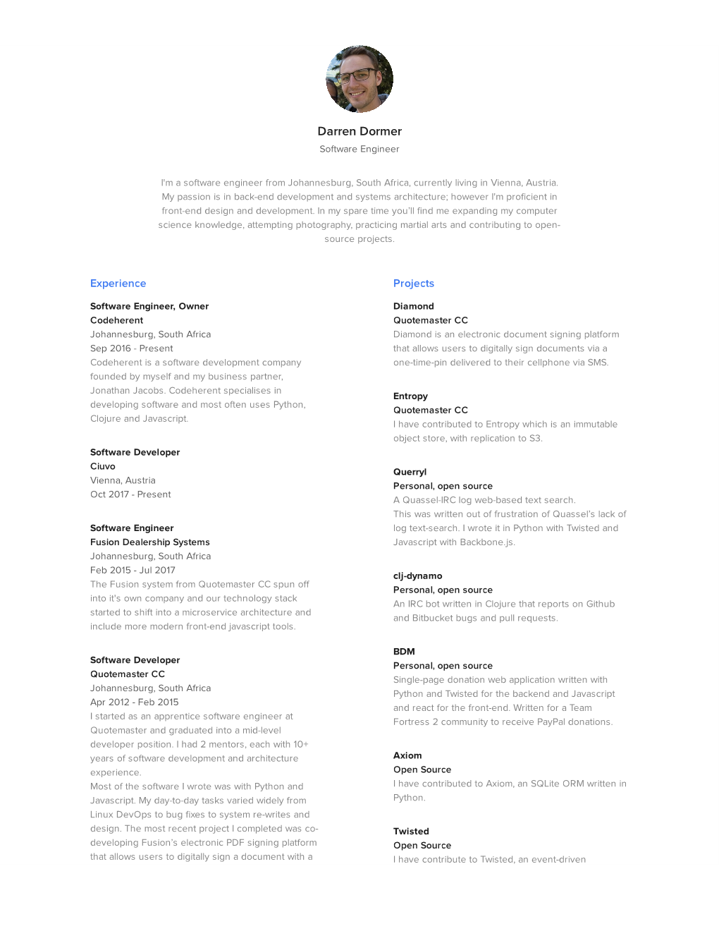 Darren Dormer's Resume — Represent