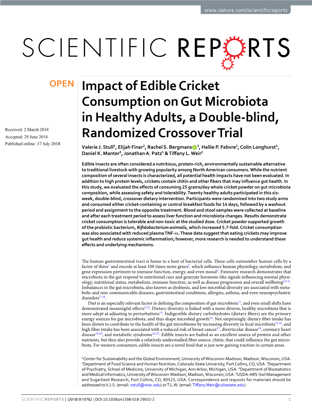 Impact of Edible Cricket Consumption on Gut Microbiota in Healthy Adults