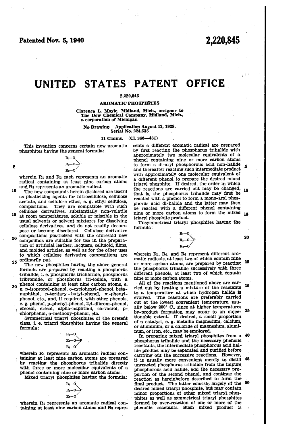 United States Patent Office 2,220,845 Aromatic