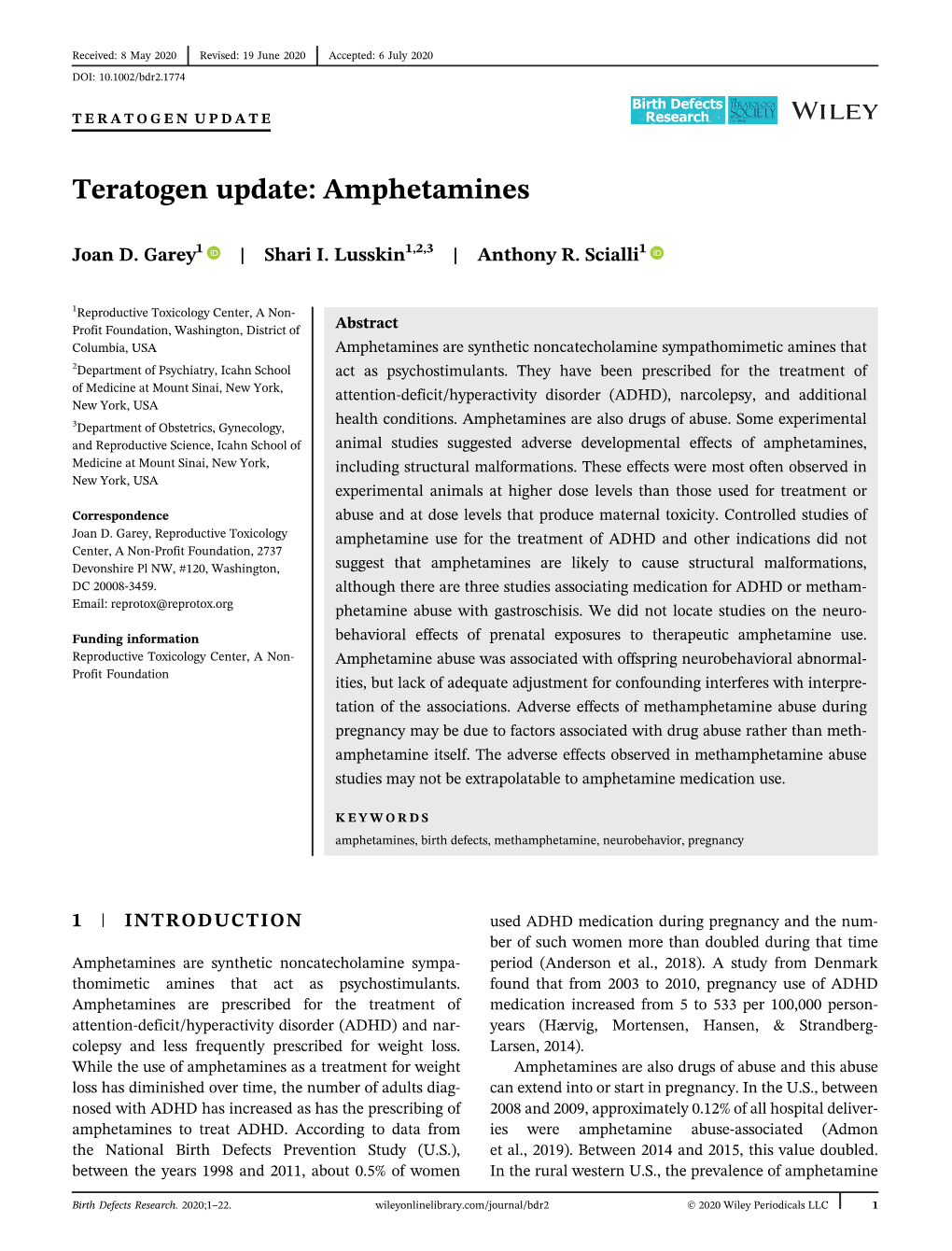 Teratogen Update: Amphetamines