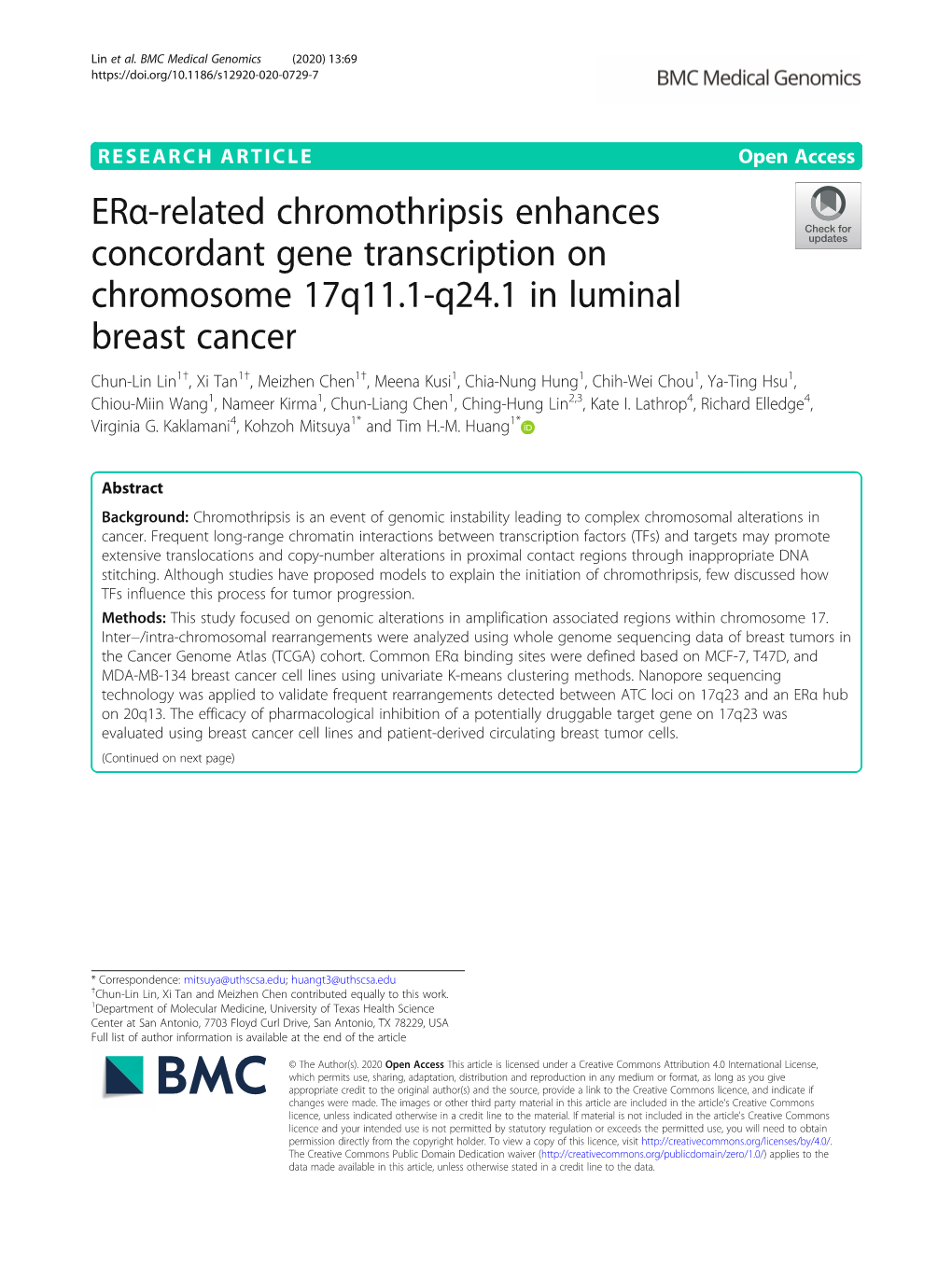 Erα-Related Chromothripsis Enhances Concordant Gene Transcription On