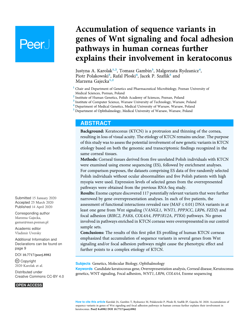 Accumulation of Sequence Variants in Genes of Wnt Signaling and Focal Adhesion Pathways in Human Corneas Further Explains Their Involvement in Keratoconus