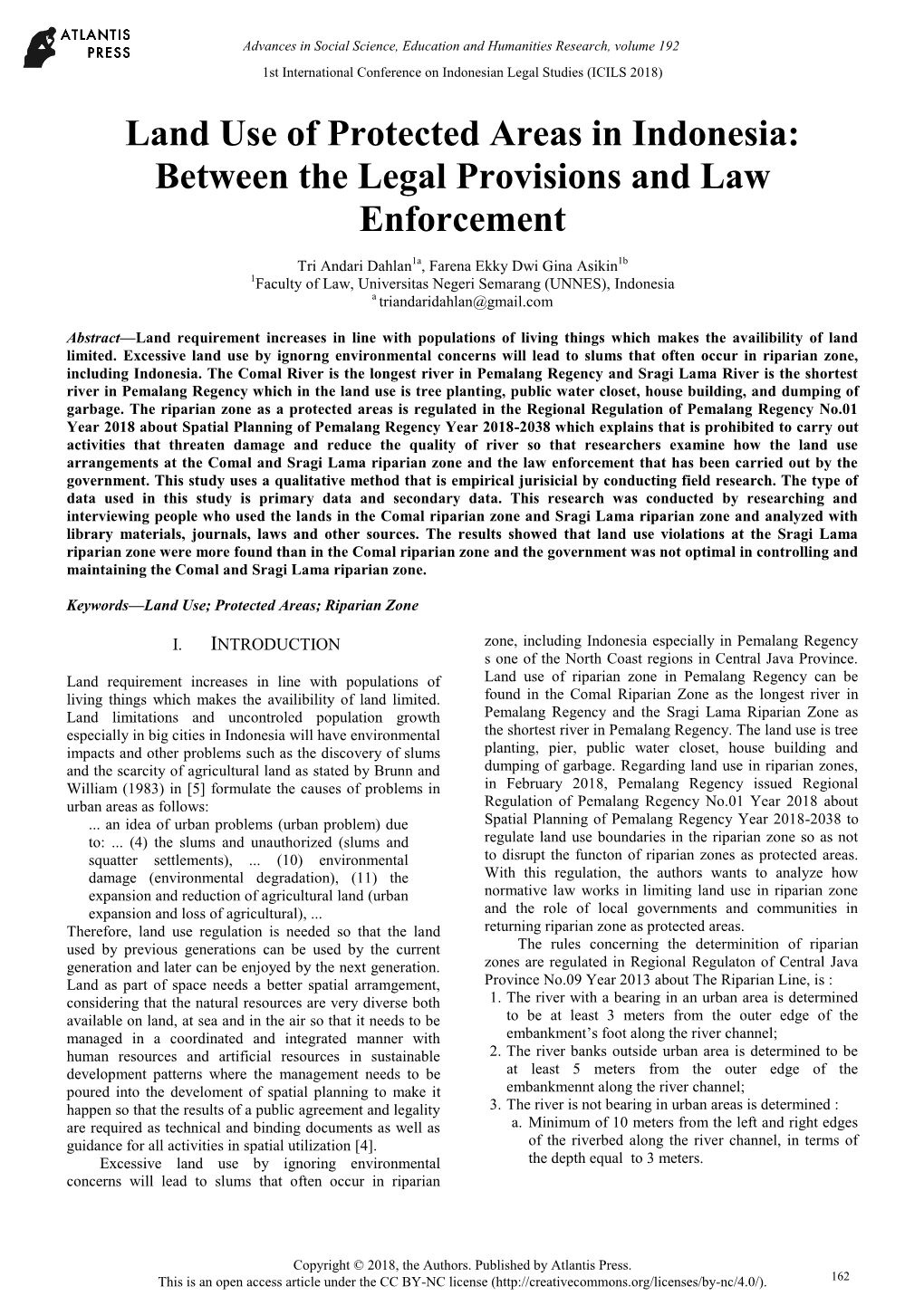 Land Use of Protected Areas in Indonesia: Between the Legal Provisions and Law Enforcement