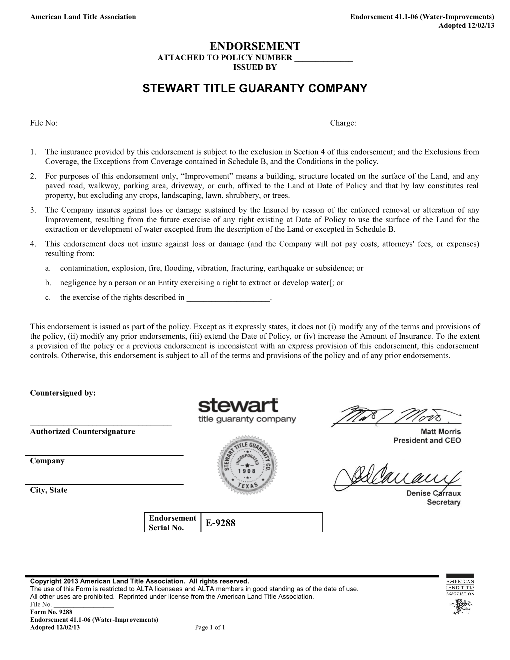 ALTA Form 29.1-06 (Interest Rate Swap Endorsement Additional Interest) Adopted 02/03/10