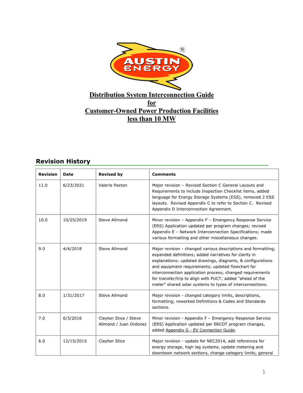 Distribution System Interconnection Guide for Customer-Owned Power Production Facilities Less Than 10 MW