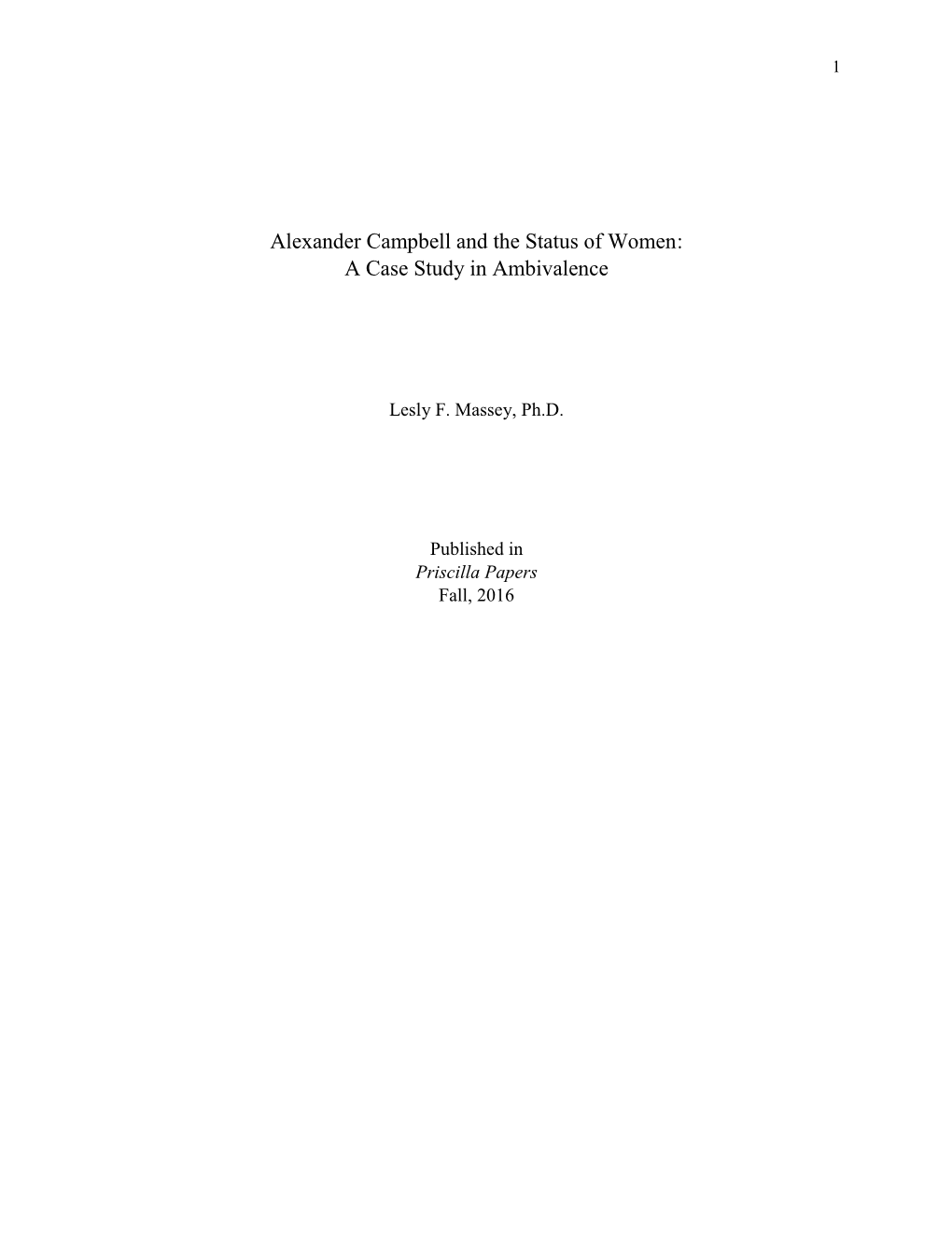 Alexander Campbell and the Status of Women: a Case Study in Ambivalence