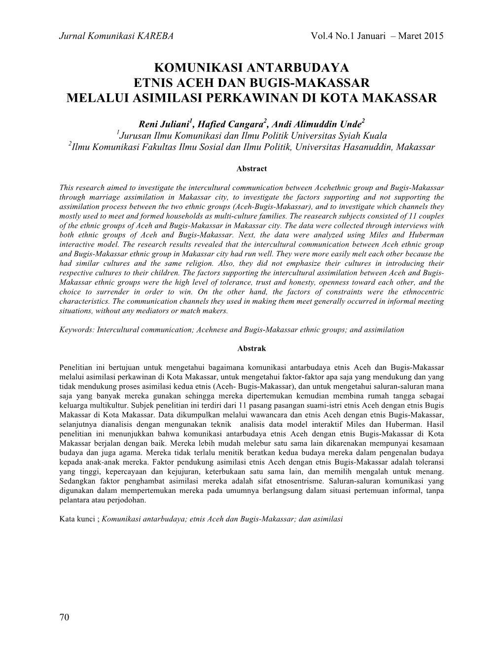 Komunikasi Antarbudaya Etnis Aceh Dan Bugis-Makassar Melalui Asimilasi Perkawinan Di Kota Makassar