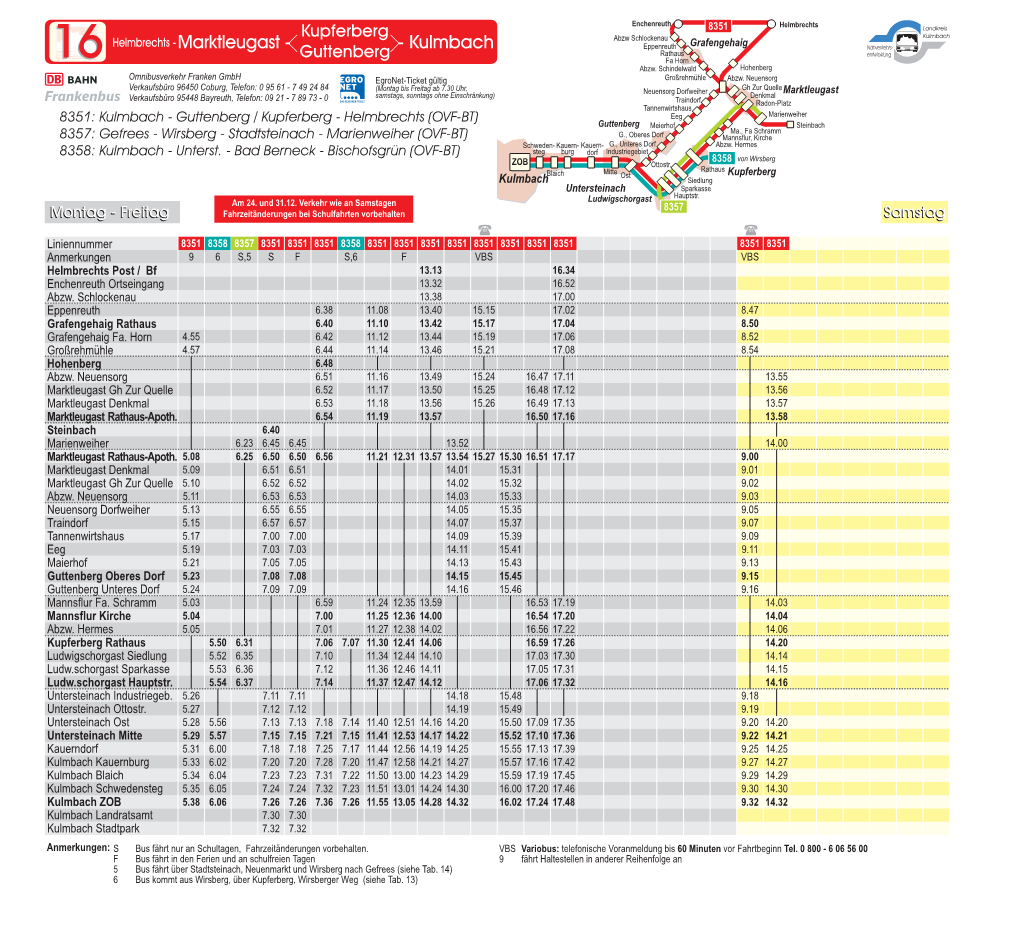 Kulmbach Helmbrechts - Marktleugast - - Kulmbach Abzw Schlockenau Grafengehaig 16 Guttenberg Eppenreuth Nahverkehrs- 16 Rathaus Entwicklung Fa Horn Abzw