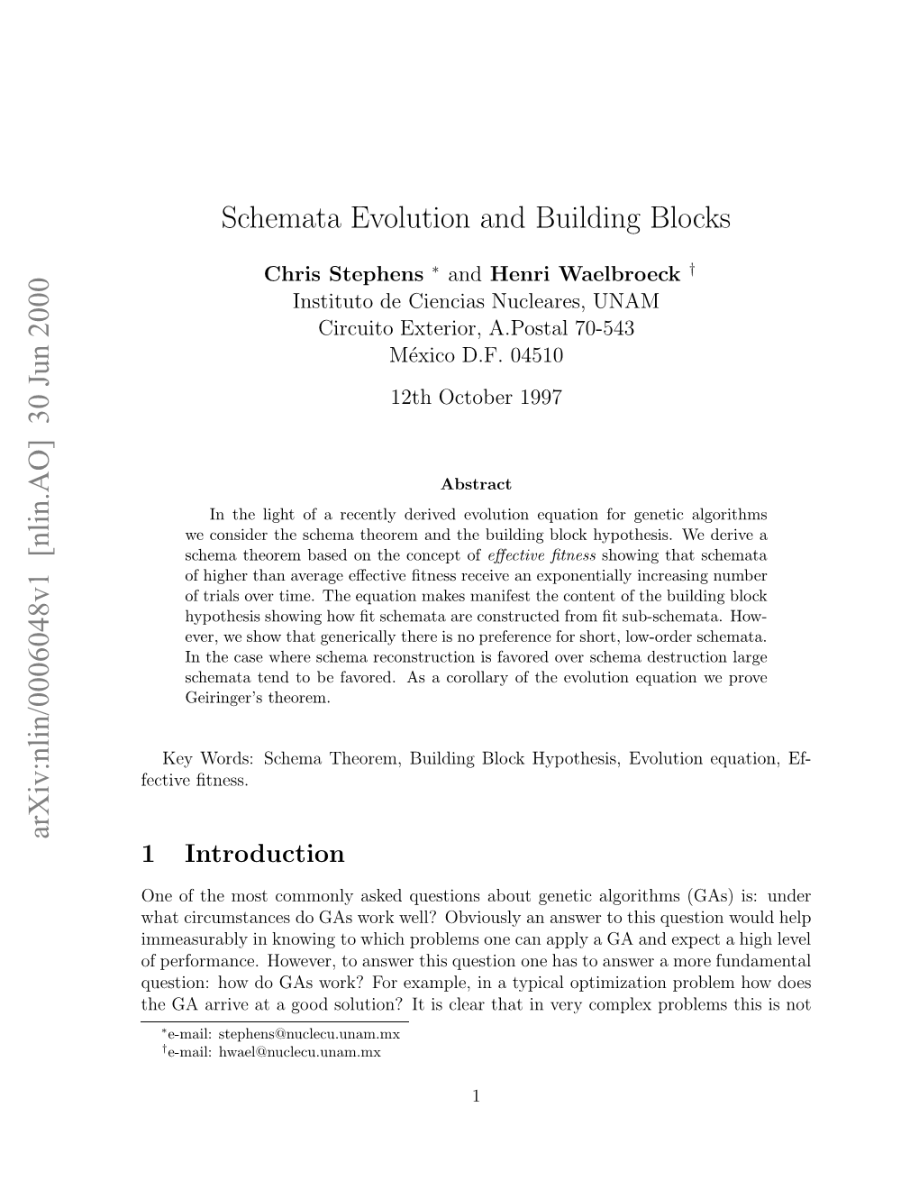 Schemata Evolution and Building Blocks