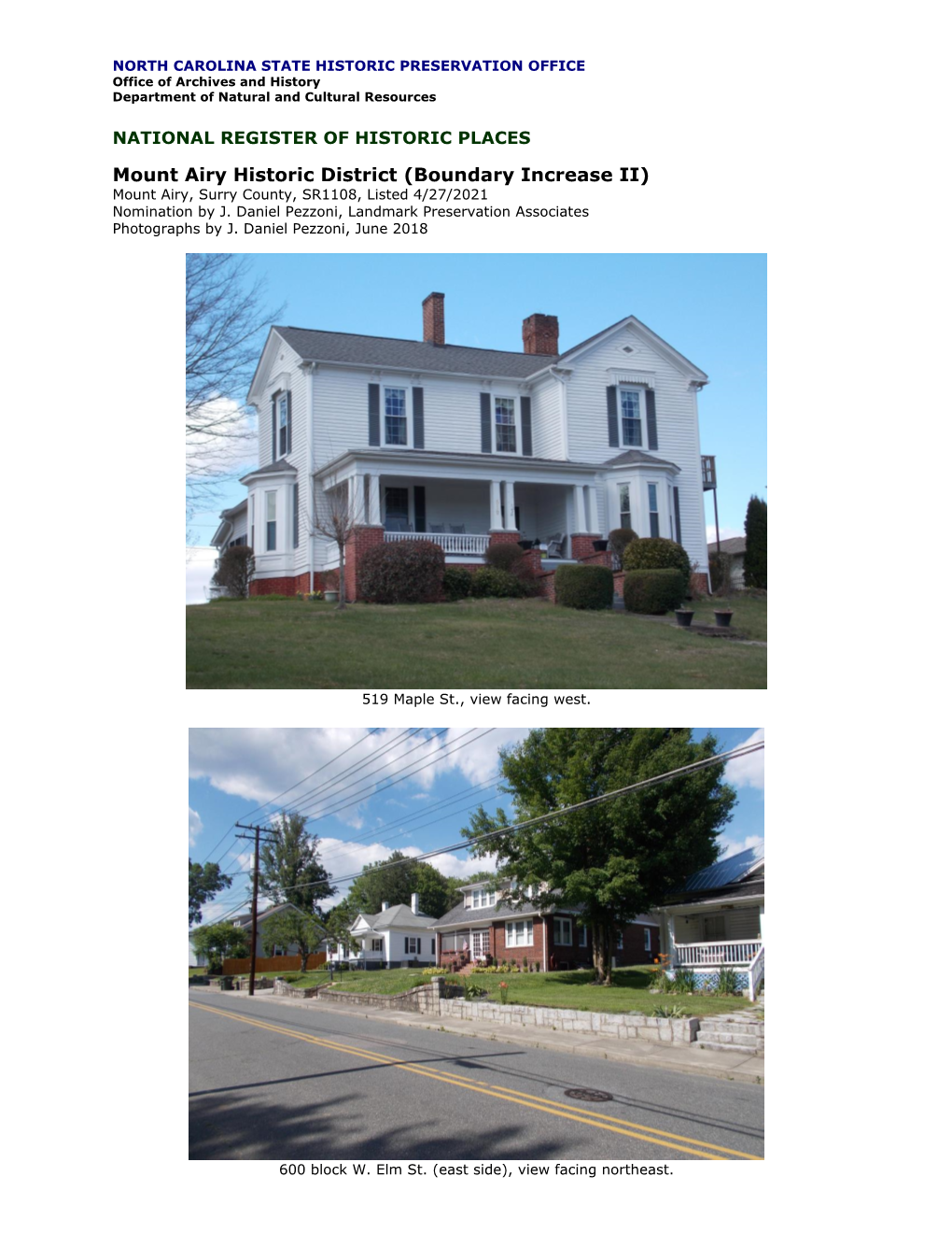 Mount Airy Historic District (Boundary Increase II) Mount Airy, Surry County, SR1108, Listed 4/27/2021 Nomination by J