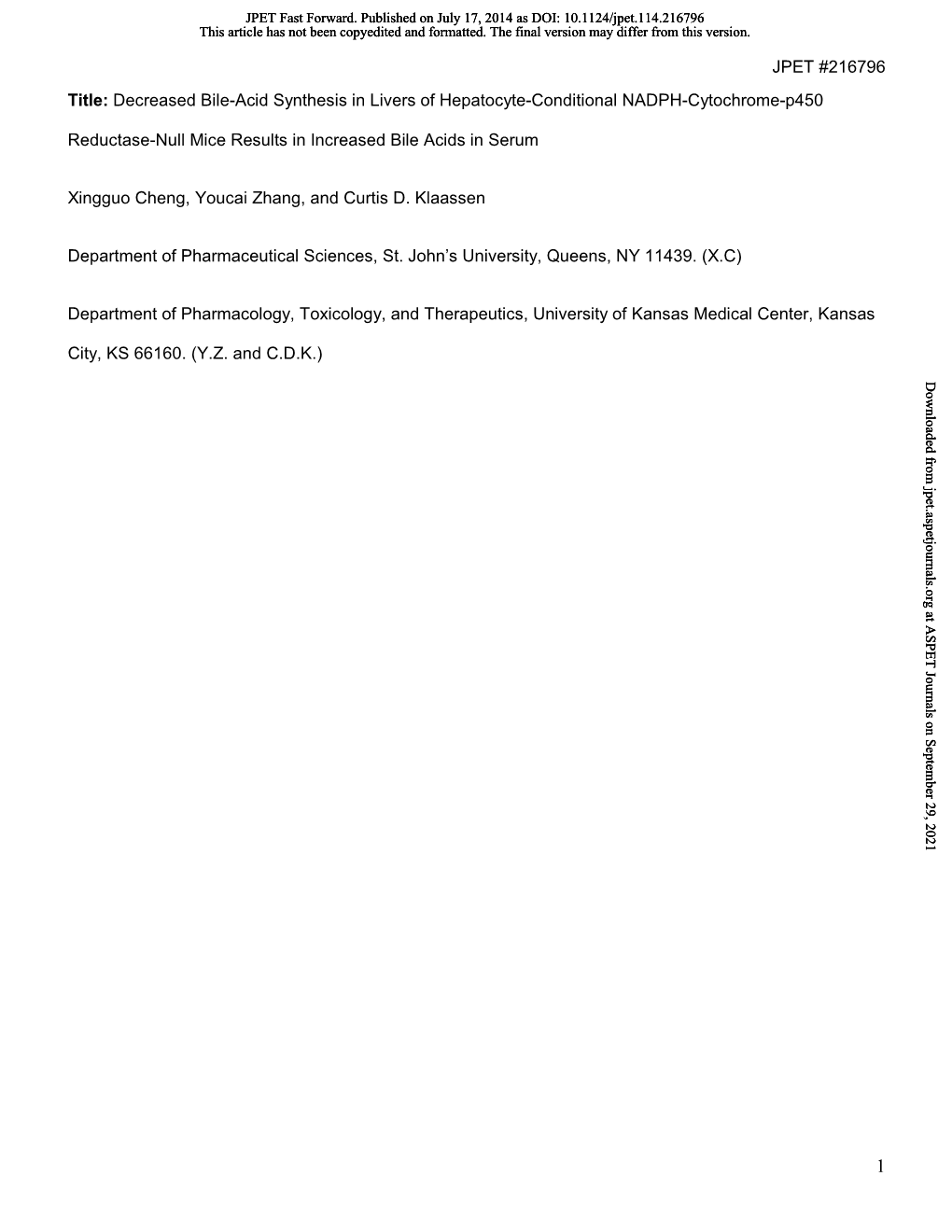 JPET #216796 Title: Decreased Bile-Acid Synthesis in Livers of Hepatocyte-Conditional NADPH-Cytochrome-P450