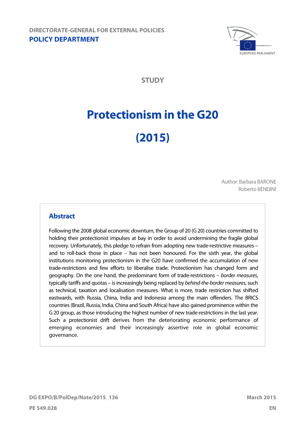 Protectionism in the G20 (2015)