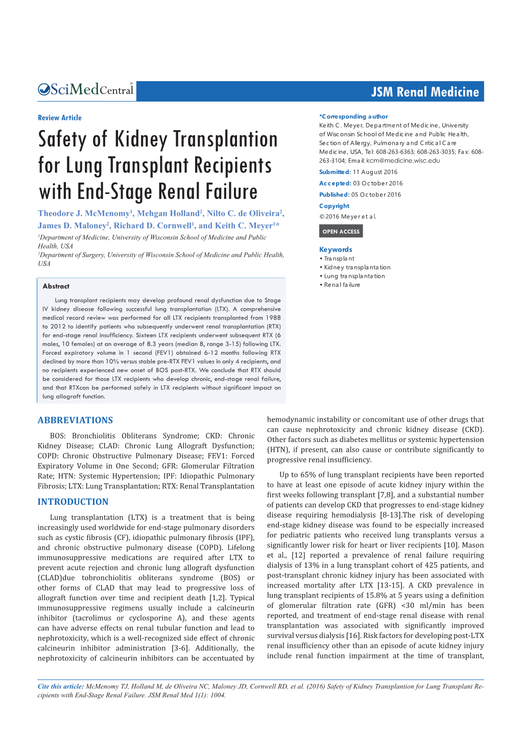 Safety of Kidney Transplantion for Lung Transplant Recipients with End-Stage Renal Failure