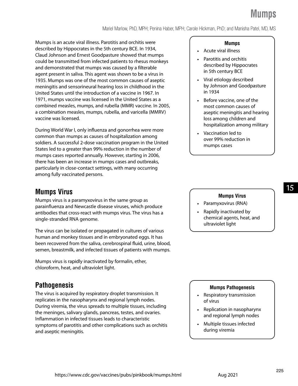 Chapter 15: Mumps; Epidemiology and Prevention of Vaccine