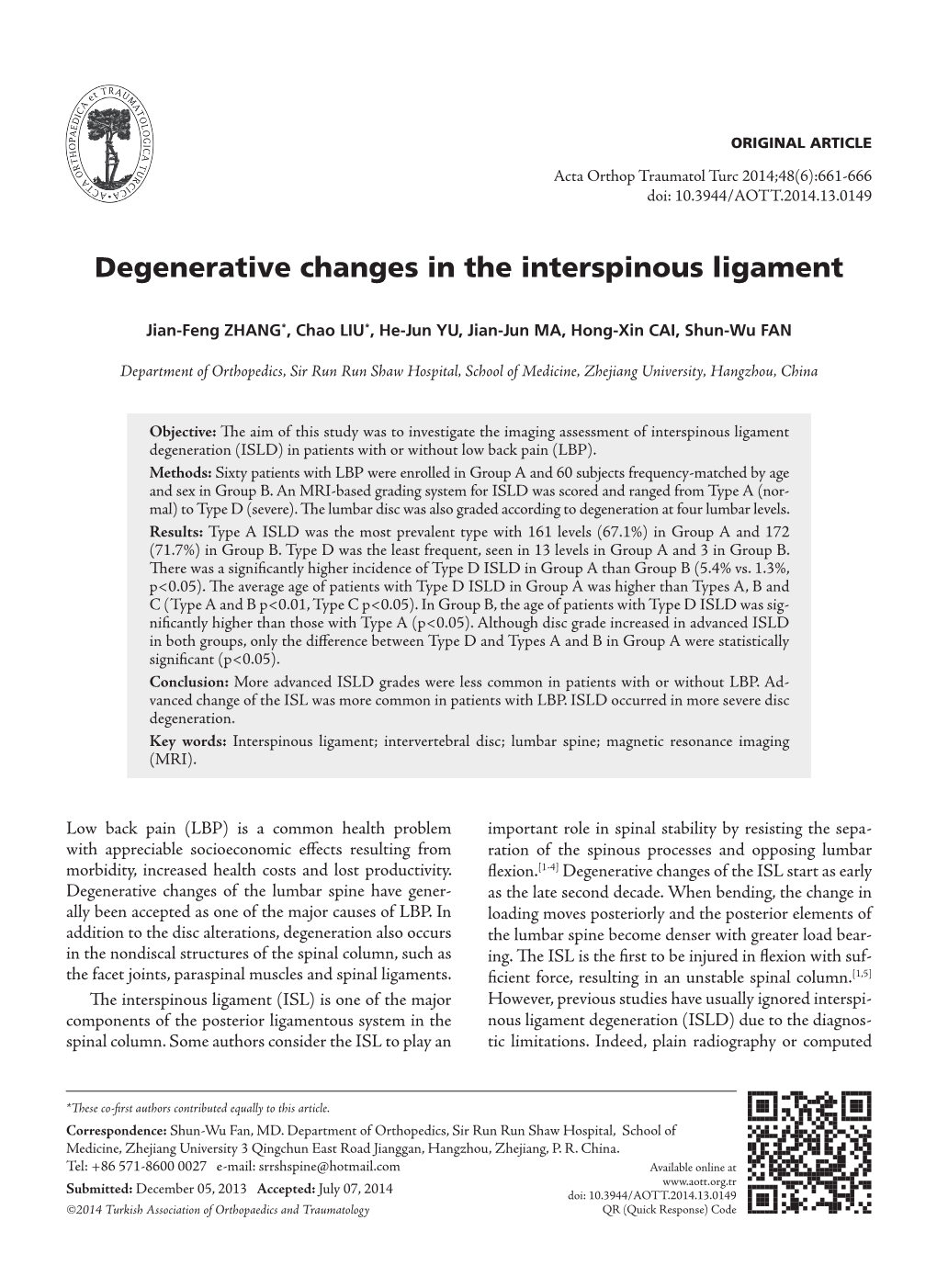 Degenerative Changes in the Interspinous Ligament