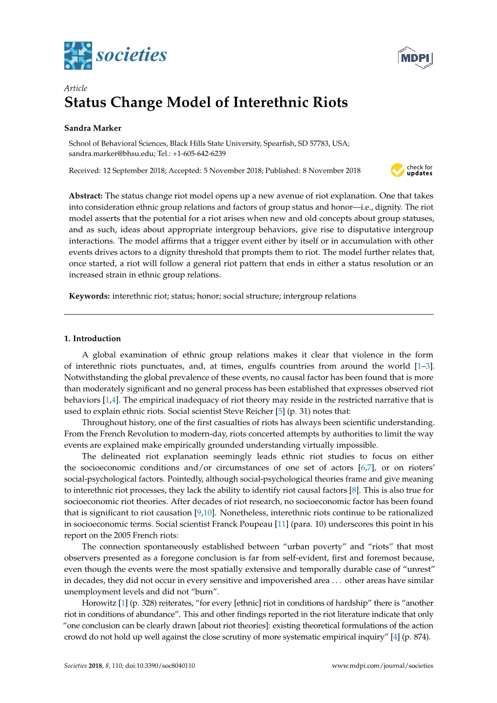 Status Change Model of Interethnic Riots