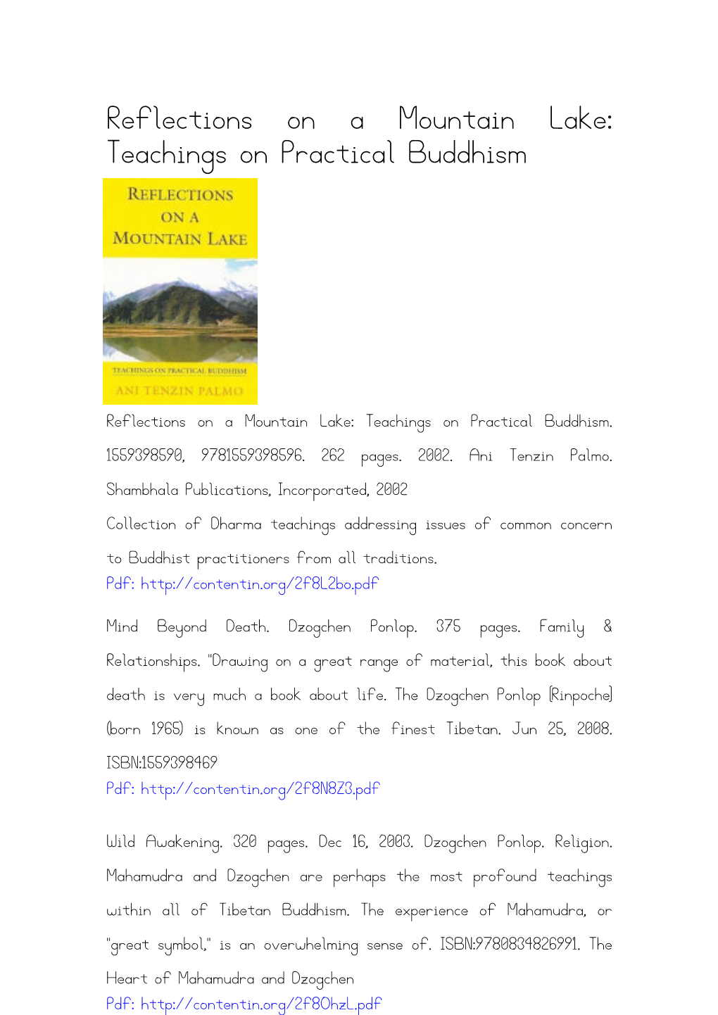 Reflections on a Mountain Lake: Teachings on Practical Buddhism