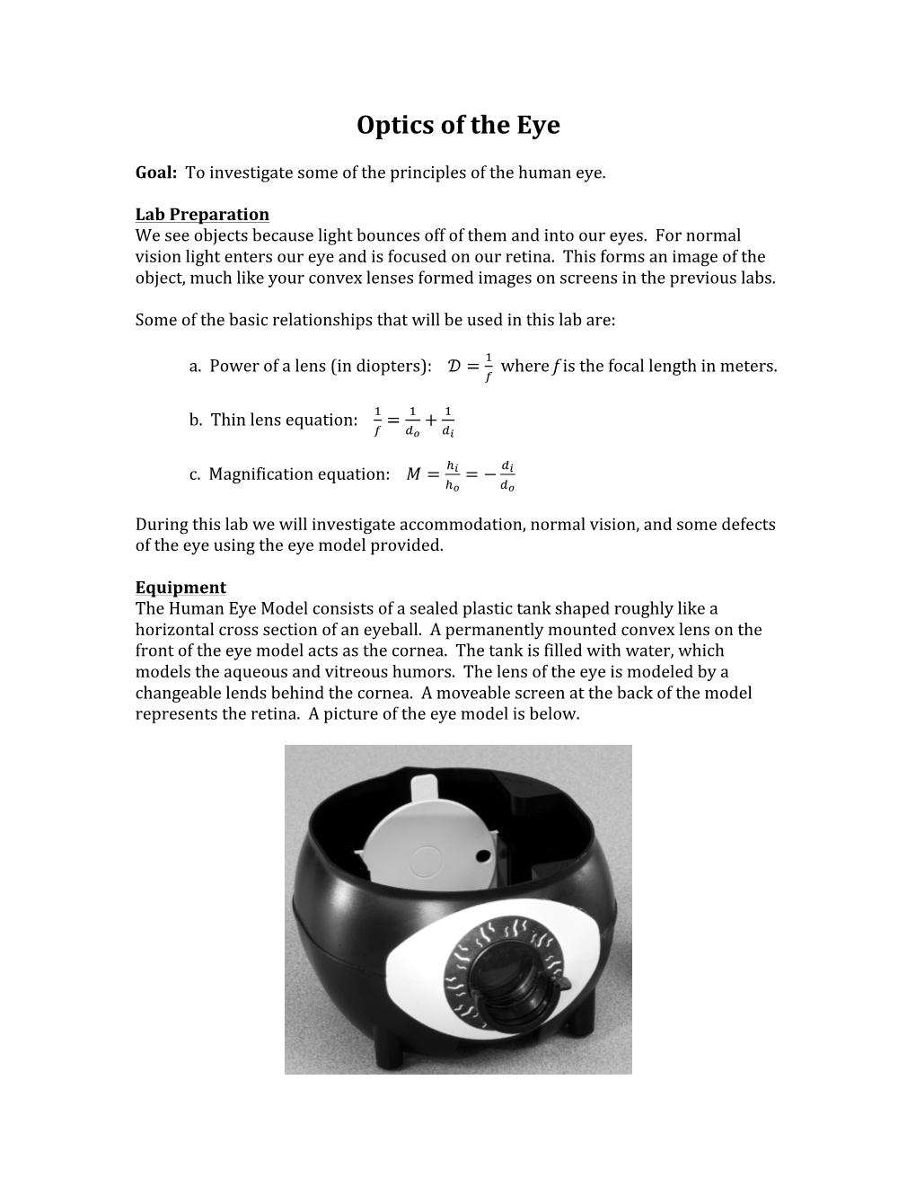 Lab 12 Optics of The