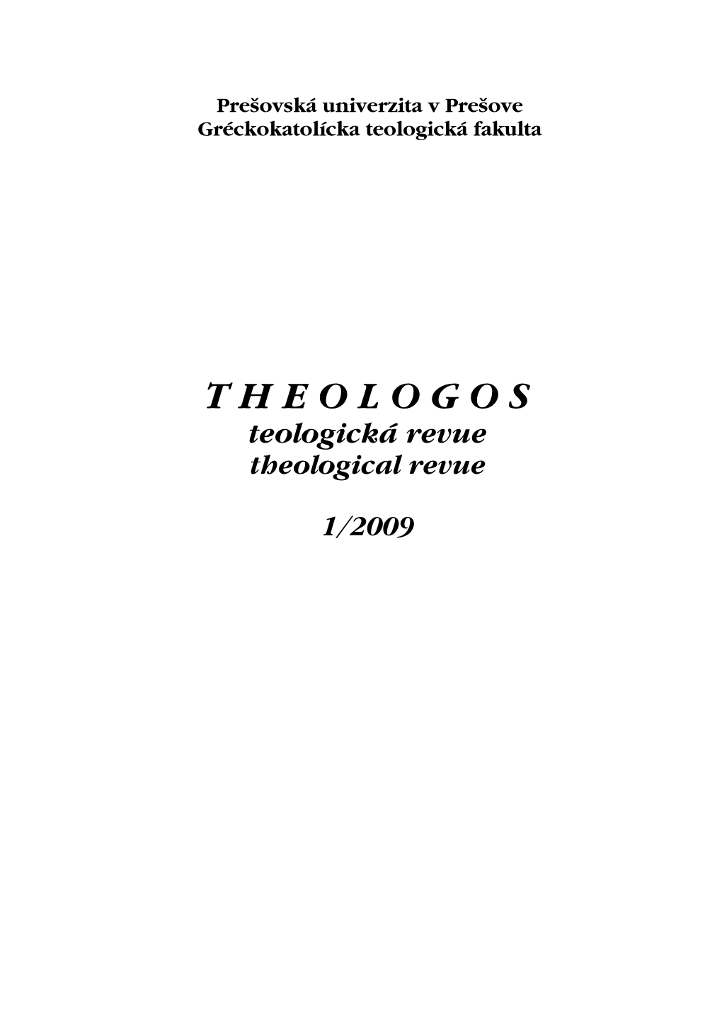 Theologos 1/2009 | Štúdie