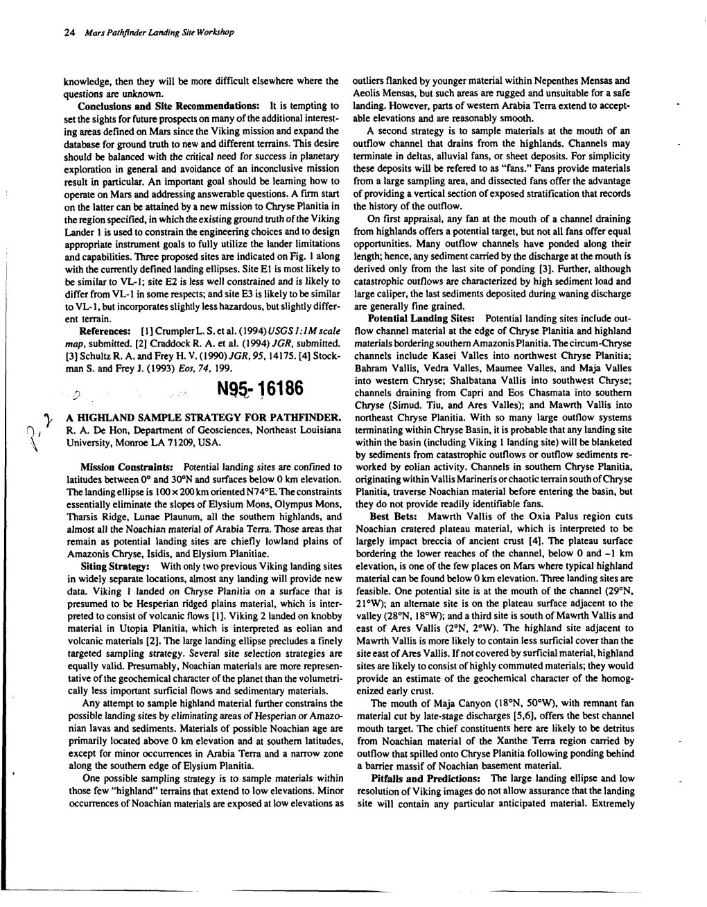 N95- 16186 Channels Draining from Capri and Eos Chasmata Into Southern Chryse (Simud