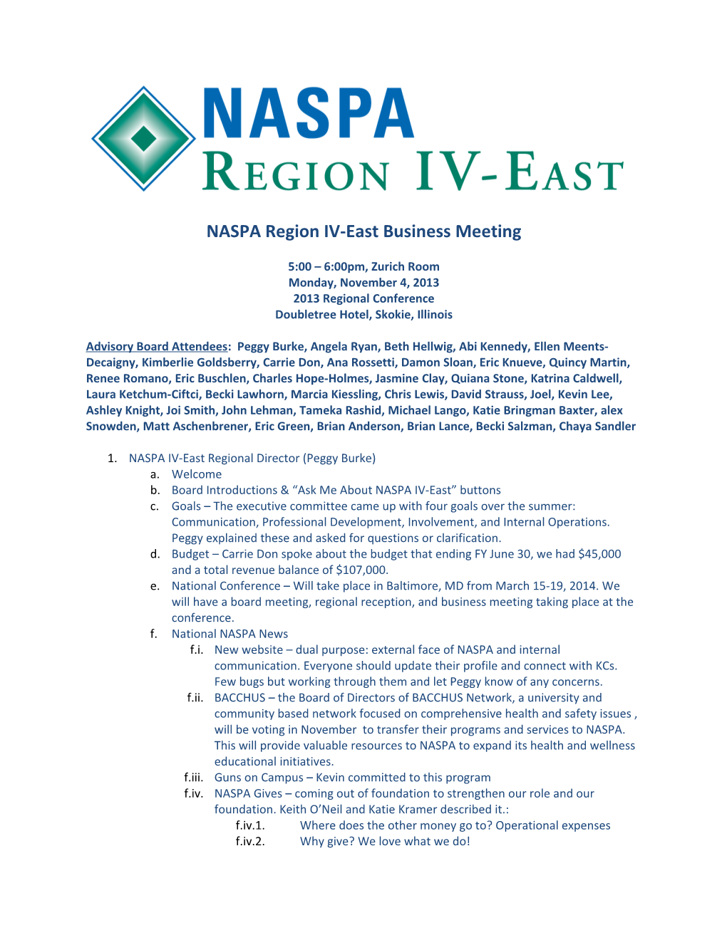 NASPA Region IV-East Business Meeting