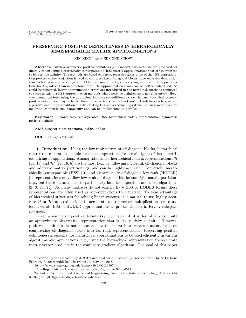 Preserving Positive Definiteness in Hierarchically Semiseparable Matrix Approximations∗