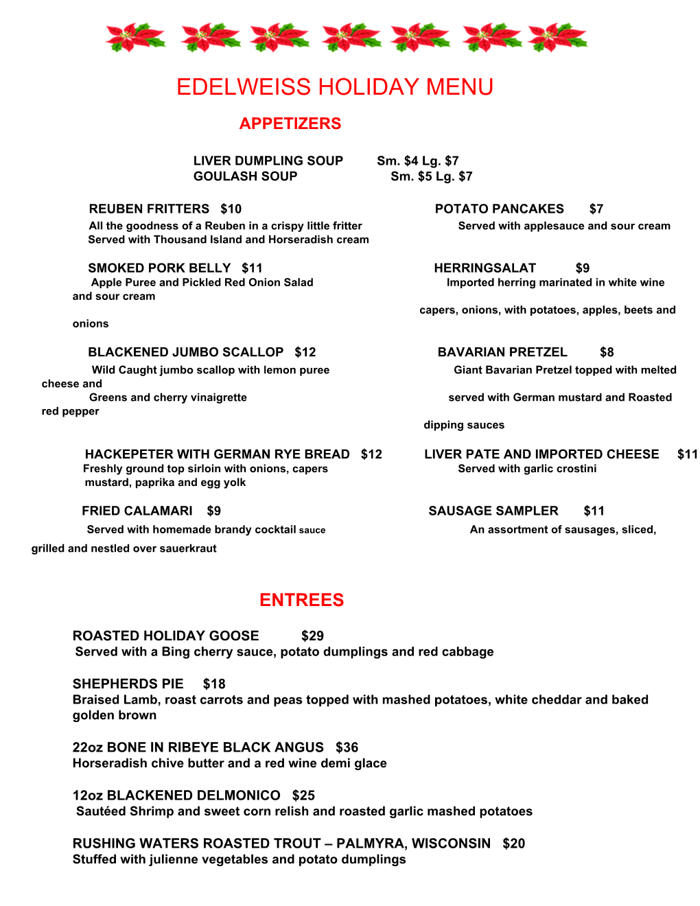 View Appetizers/Entrees Menu