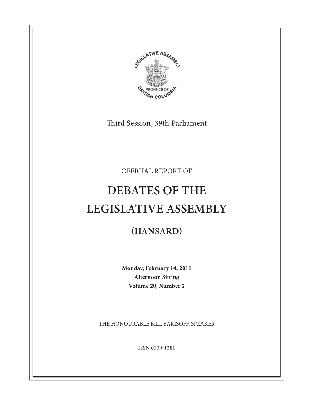 Debates of the Legislative Assembly