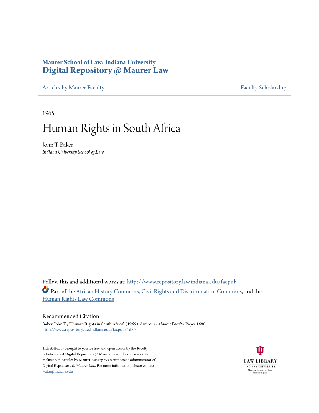 Human Rights in South Africa John T