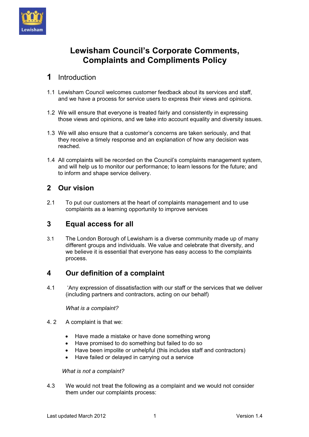 Complaints Procedure for Adults (Non Statutory)