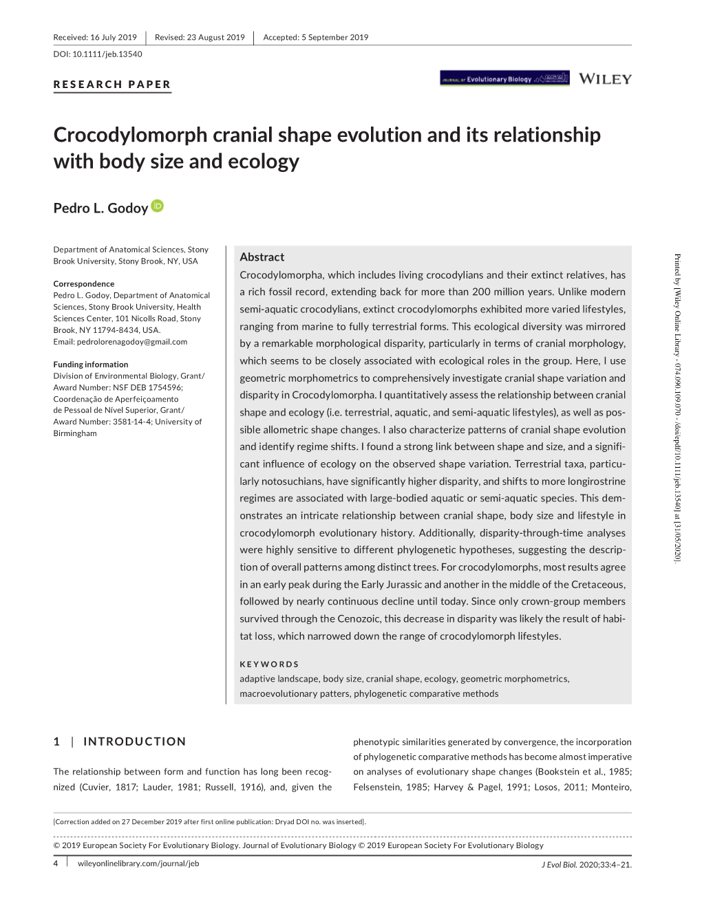 Crocodylomorph Cranial Shape Evolution and Its Relationship with Body Size and Ecology