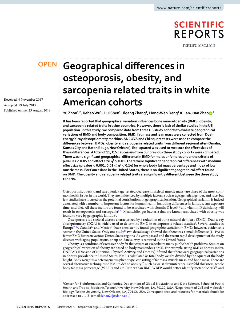 Geographical Differences in Osteoporosis, Obesity, And