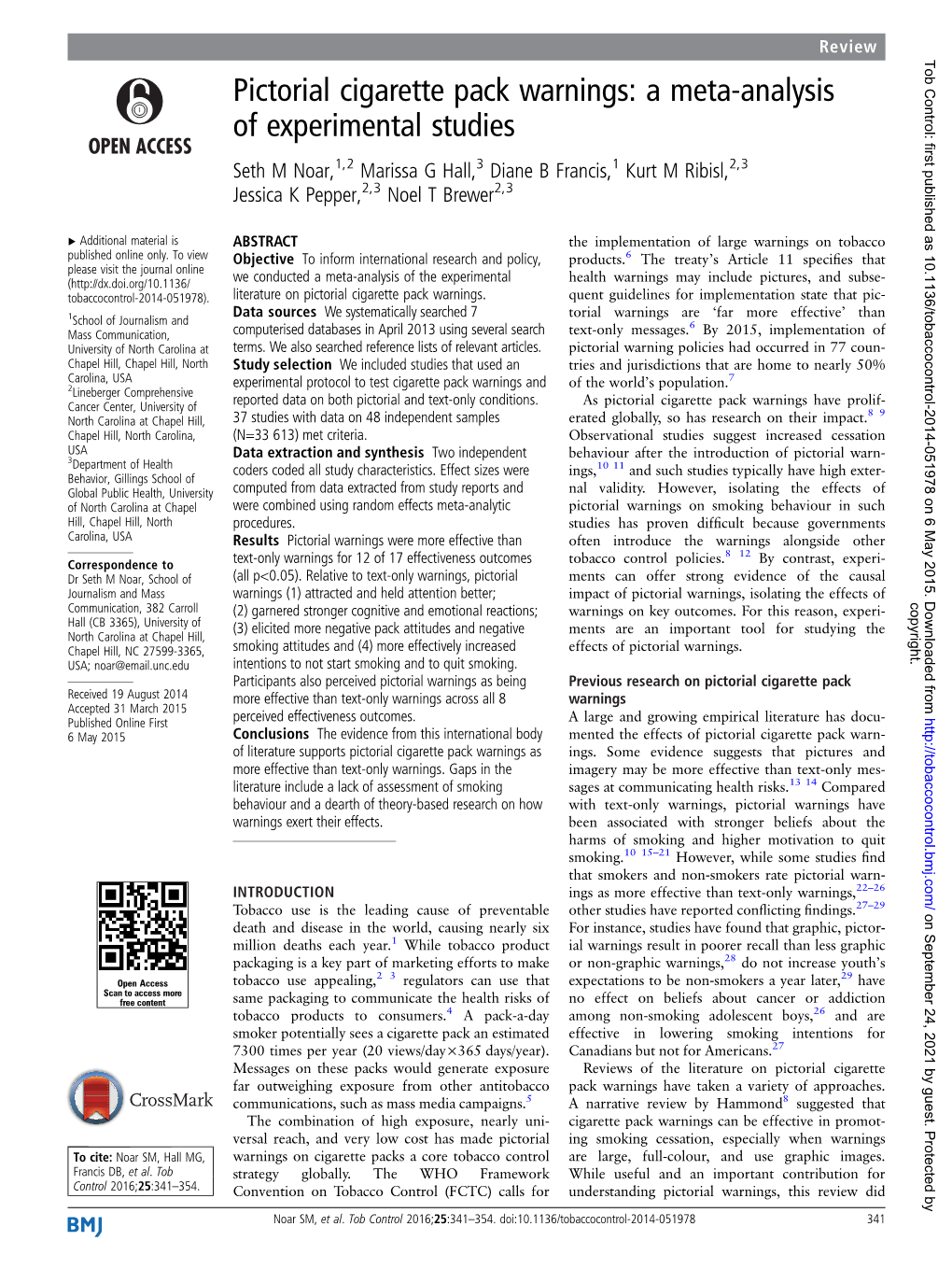 Pictorial Cigarette Pack Warnings: a Meta-Analysis of Experimental Studies