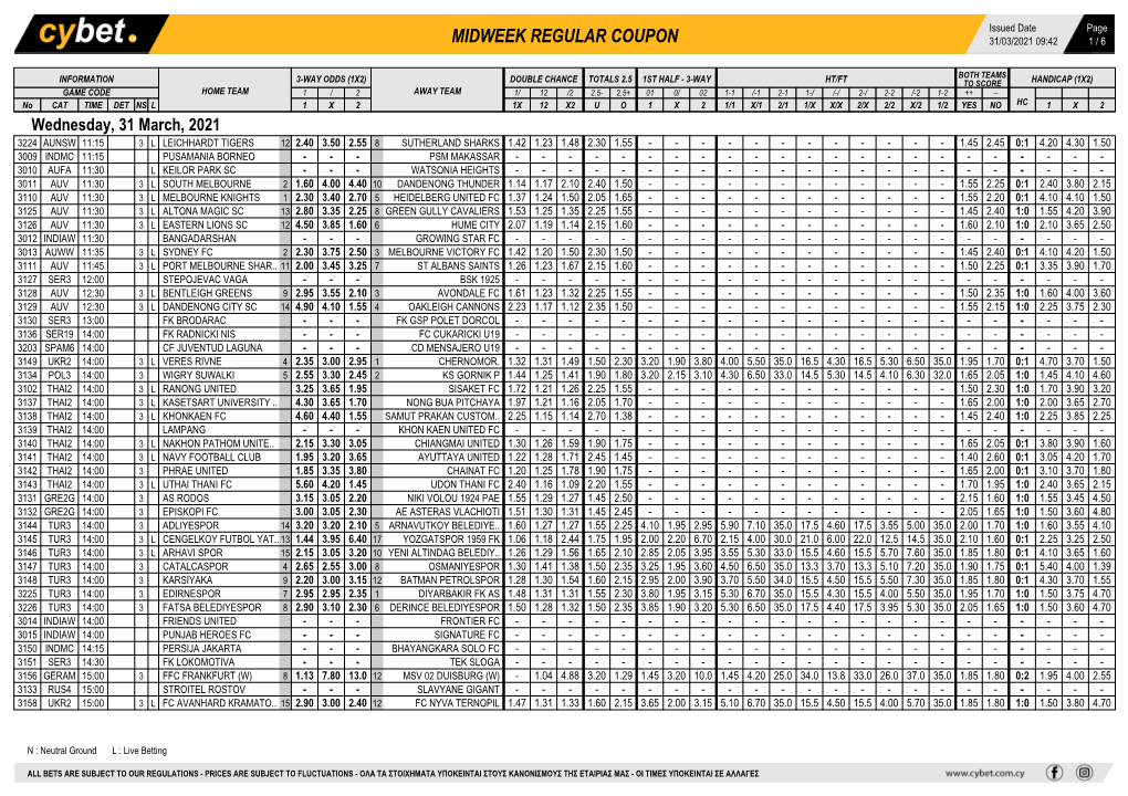 Midweek Regular Coupon 31/03/2021 09:42 1 / 6