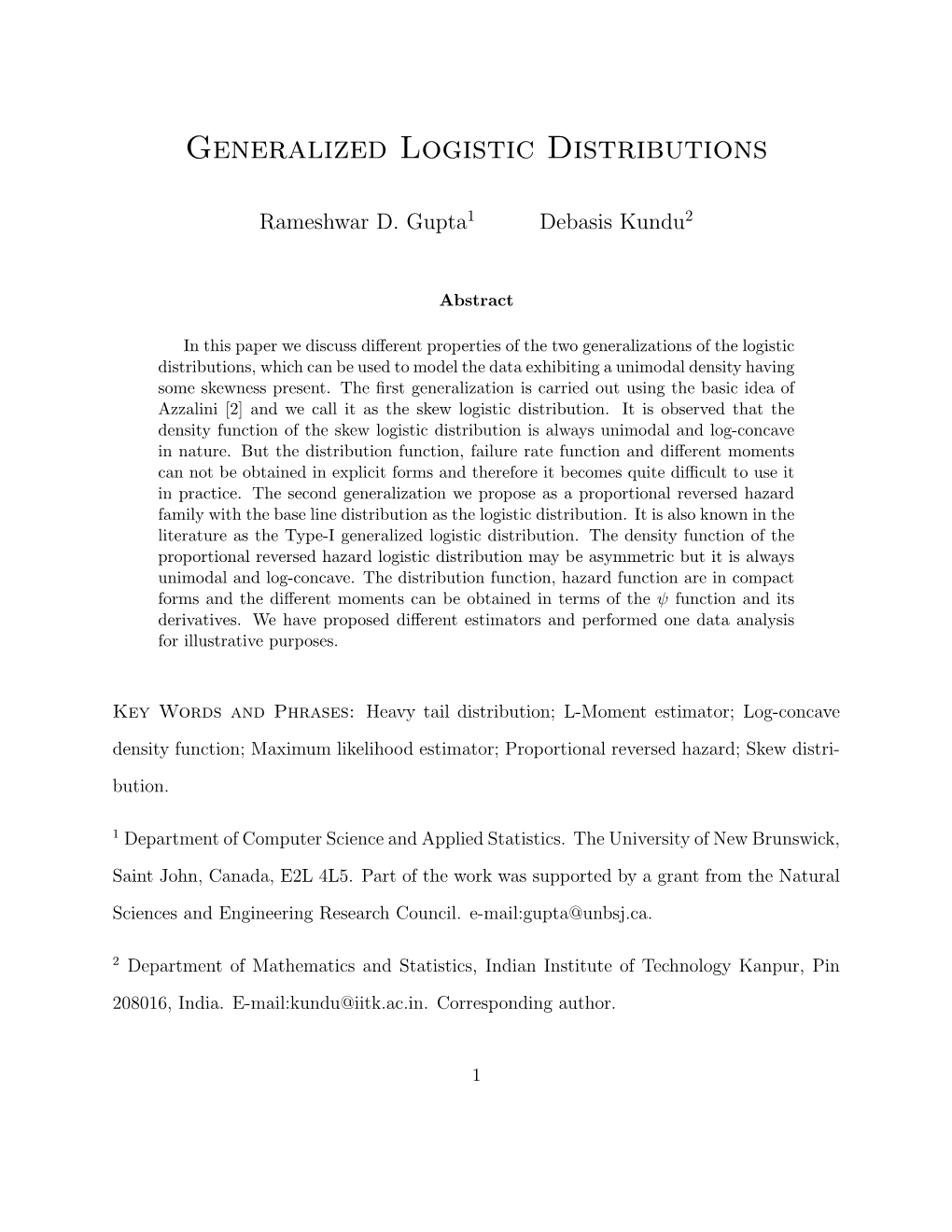 Generalized Logistic Distributions