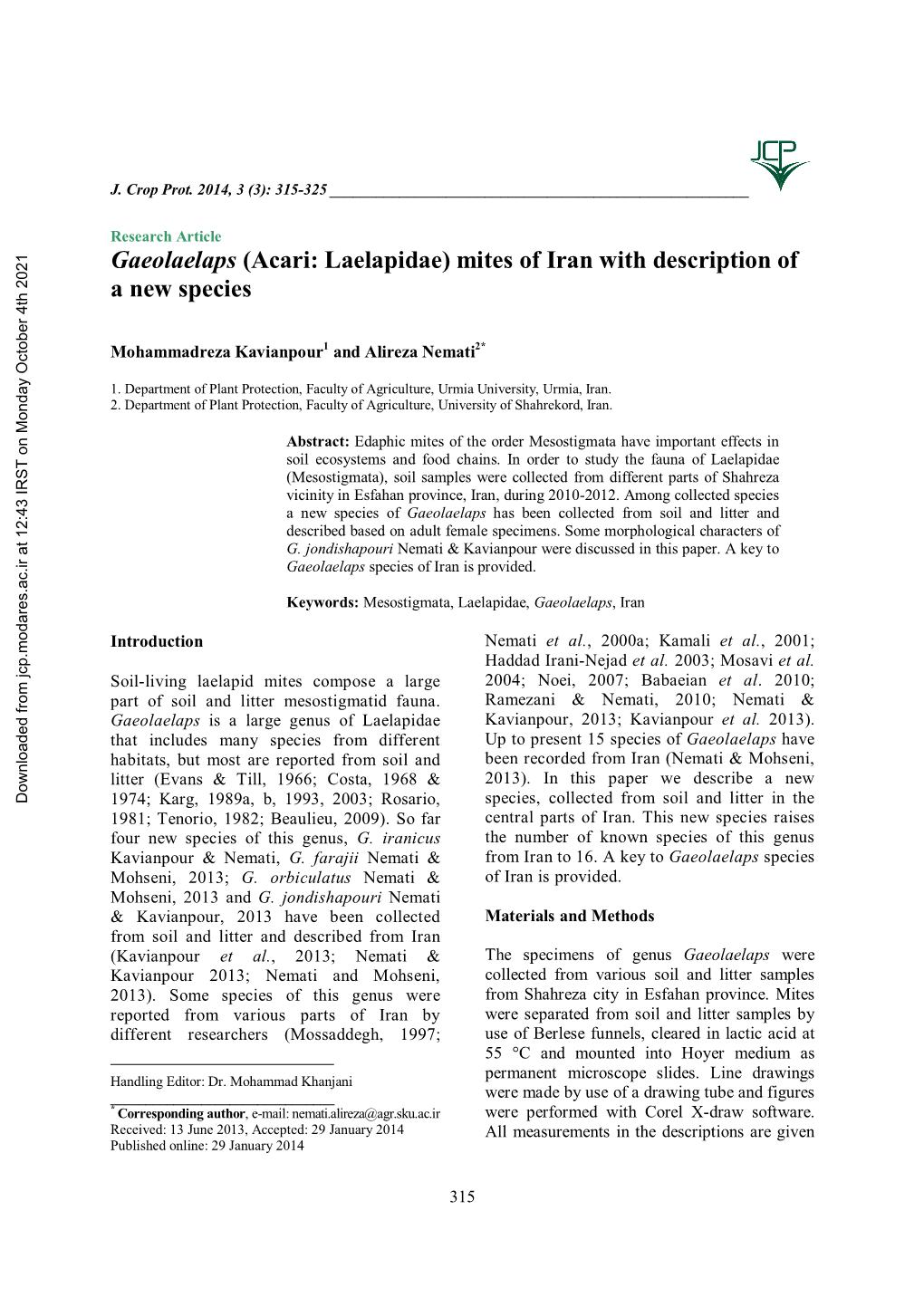 Gaeolaelaps (Acari: Laelapidae) Mites of Iran with Description of a New Species