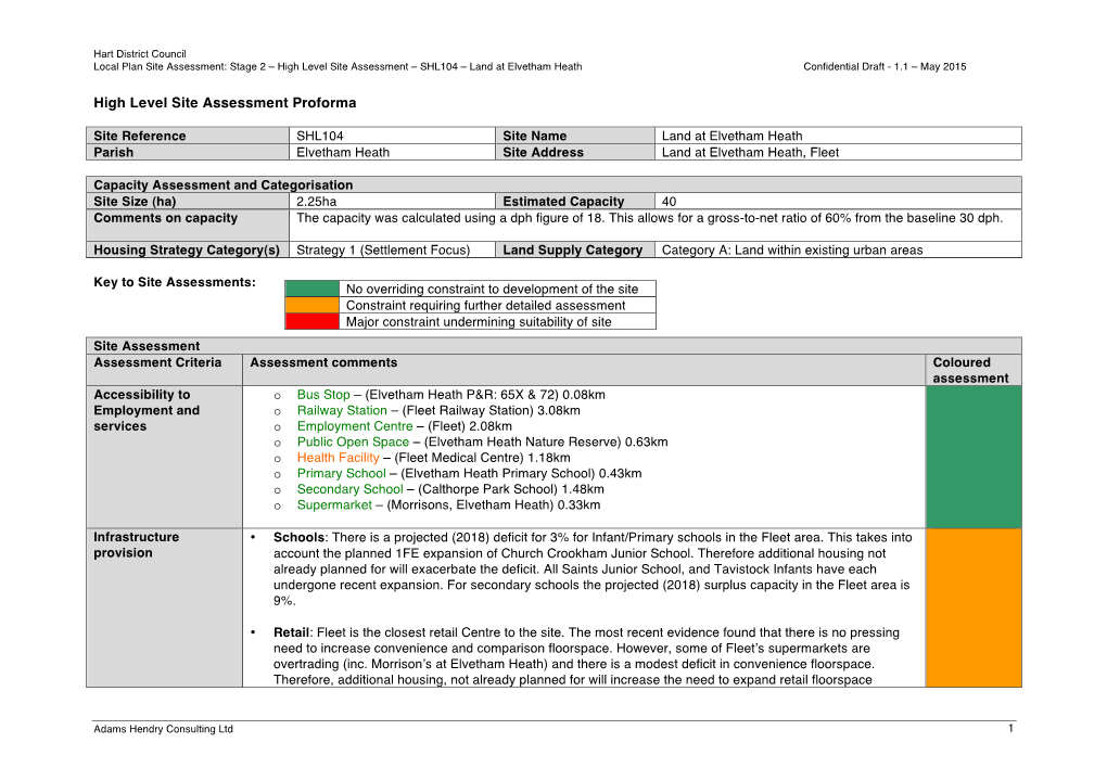 104 – Land at Elvetham Heath Confidential Draft - 1.1 – May 2015