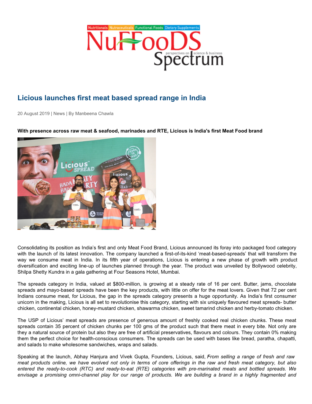 Licious Launches First Meat Based Spread Range in India