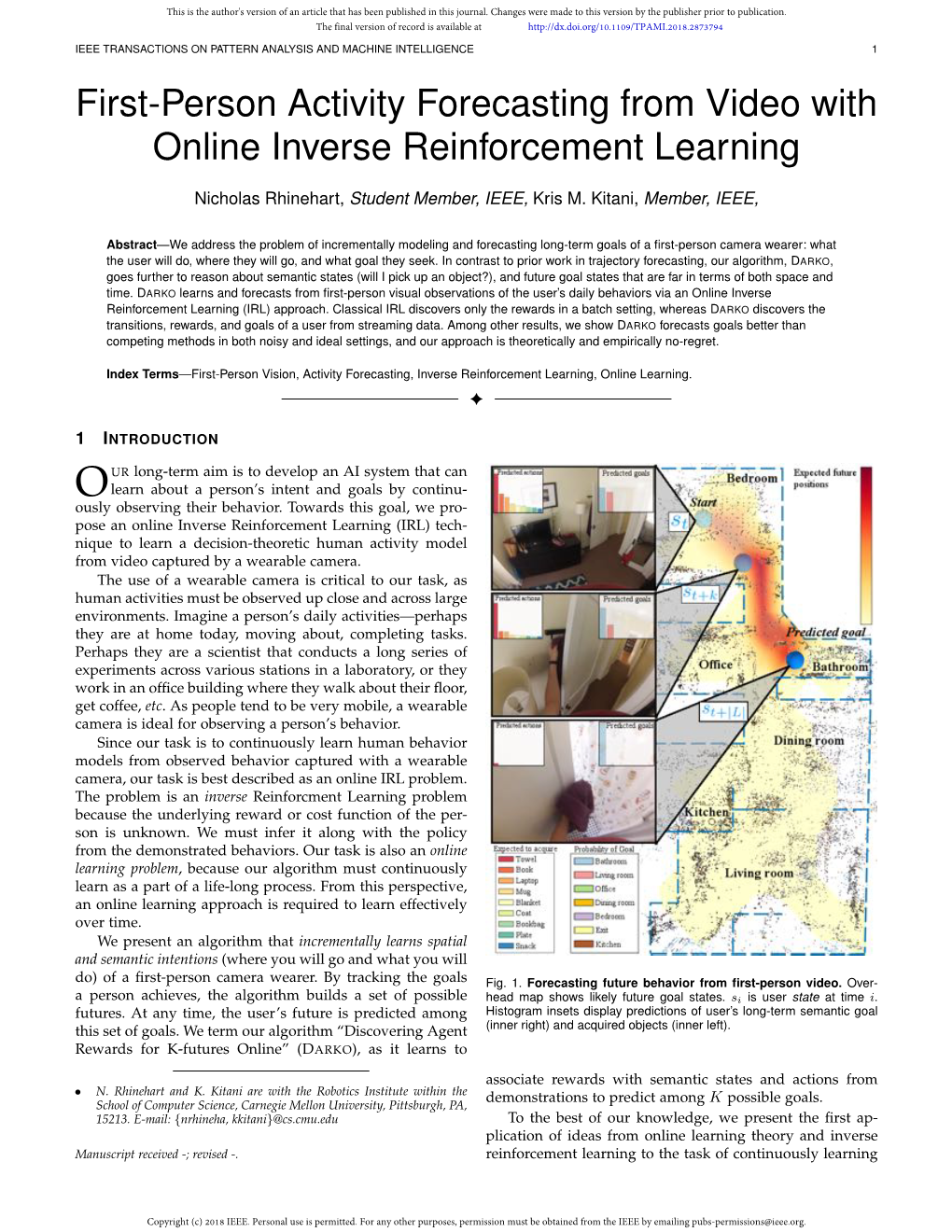 Cs.Cmu.Edu to the Best of Our Knowledge, We Present the ﬁrst Ap- { } Plication of Ideas from Online Learning Theory and Inverse Manuscript Received -; Revised