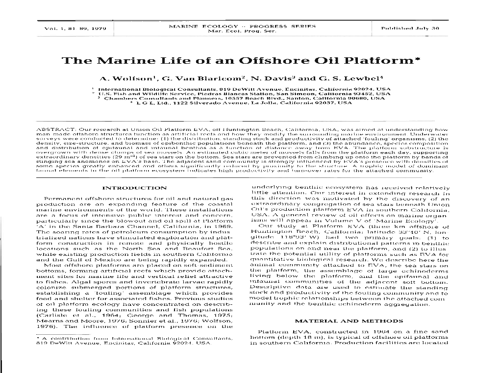 The Marine Life of an Offshore Oil Platform*