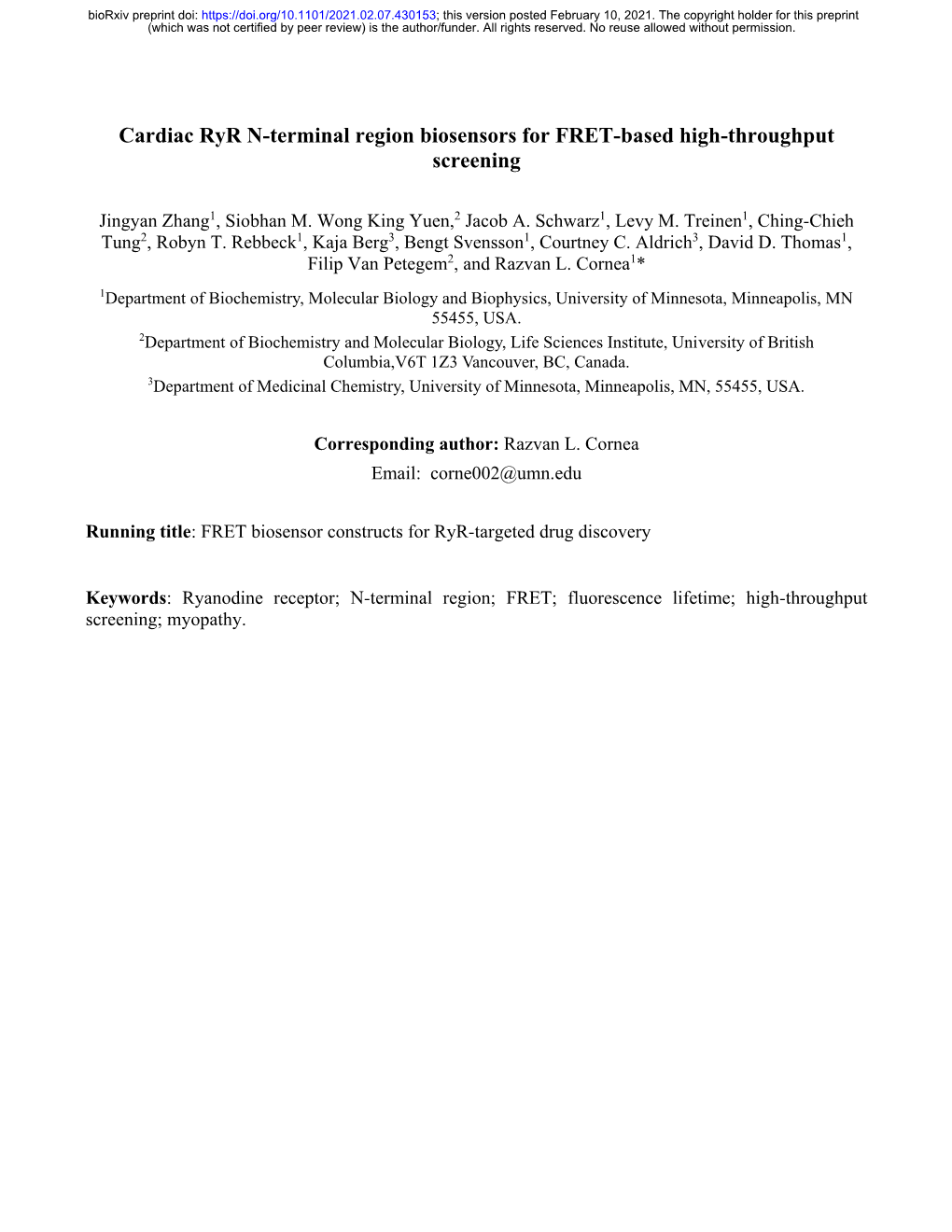 Cardiac Ryr N-Terminal Region Biosensors for FRET-Based High-Throughput Screening