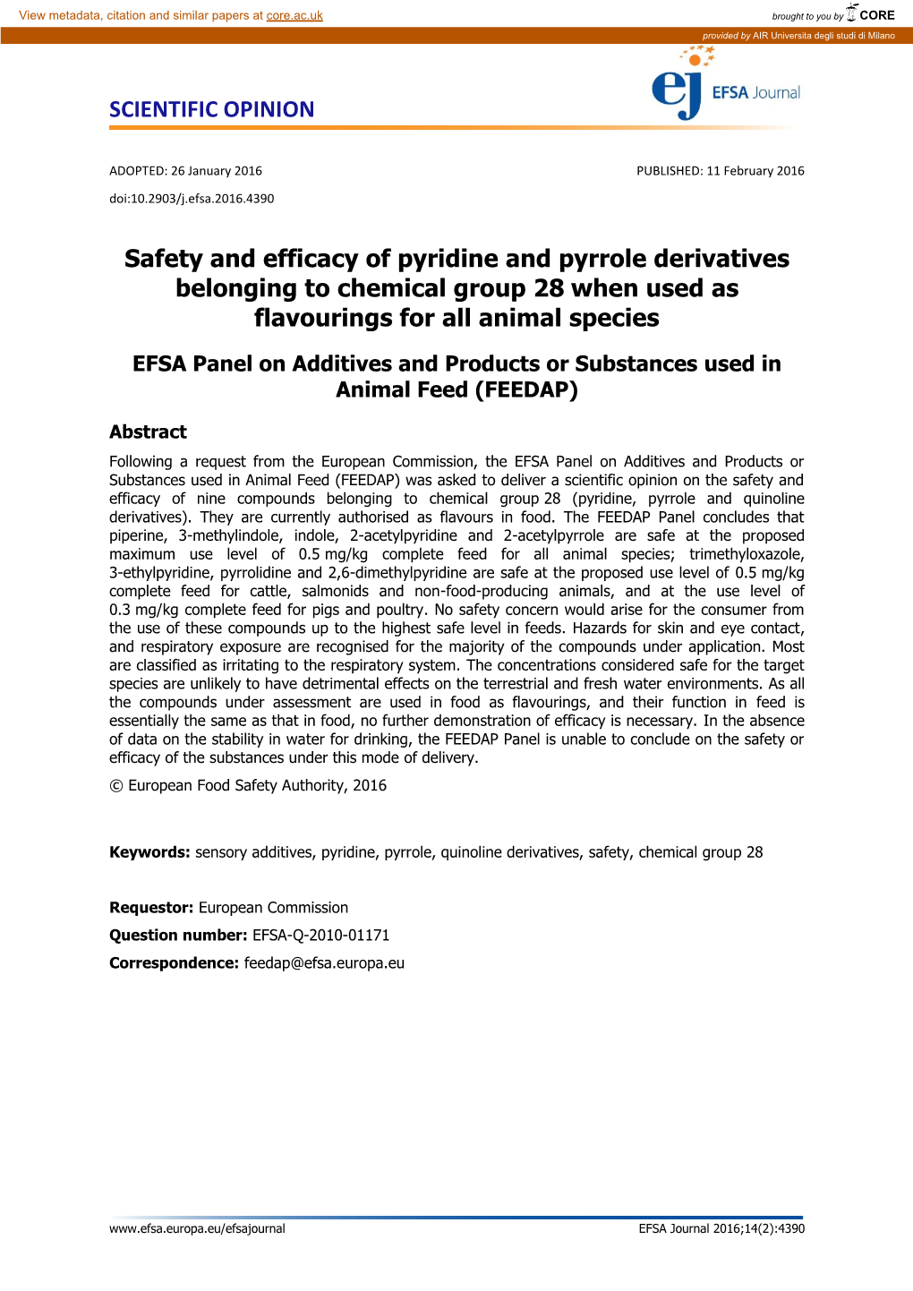 Safety and Efficacy of Pyridine and Pyrrole Derivatives Belonging to Chemical Group 28 When Used As Flavourings for All Animal Species