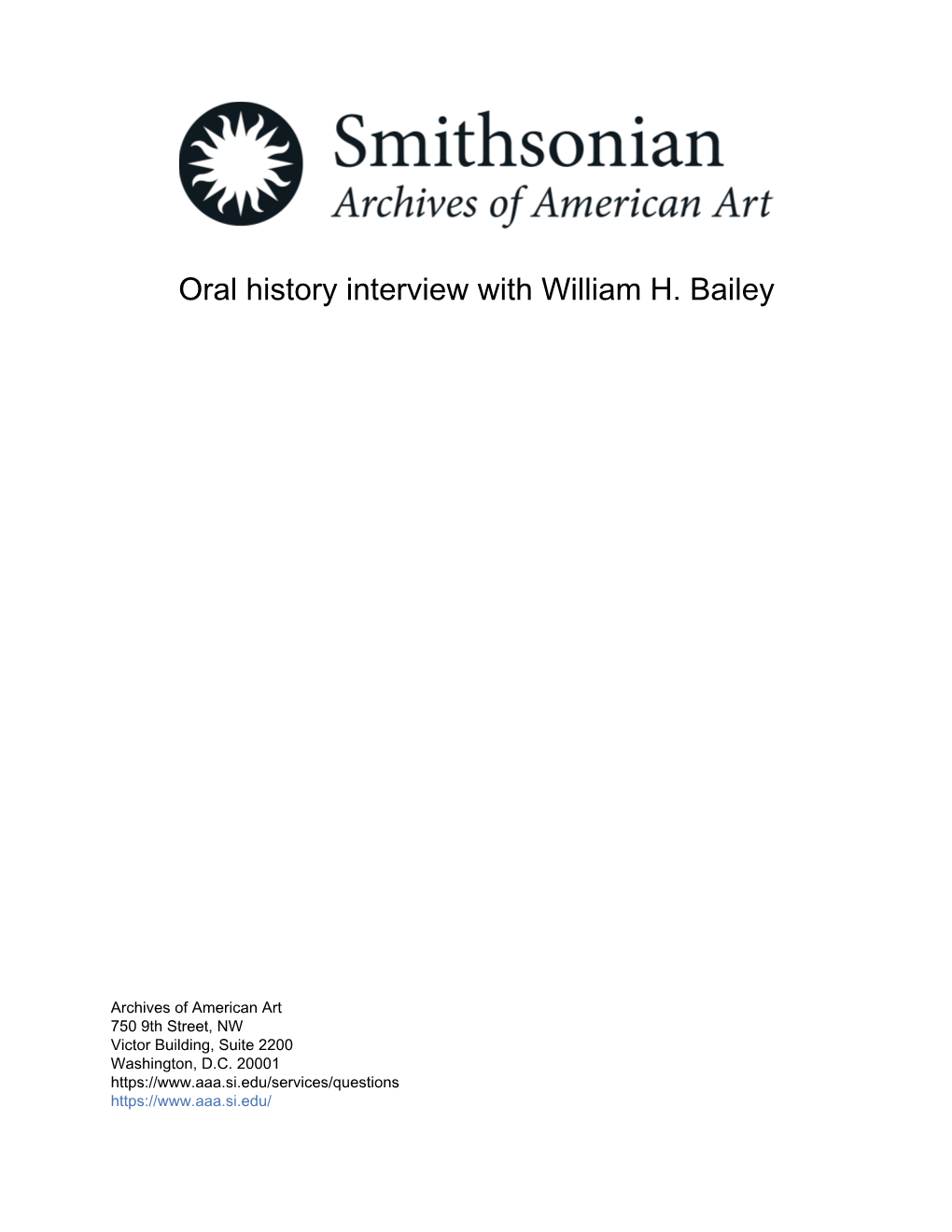 Oral History Interview with William H. Bailey