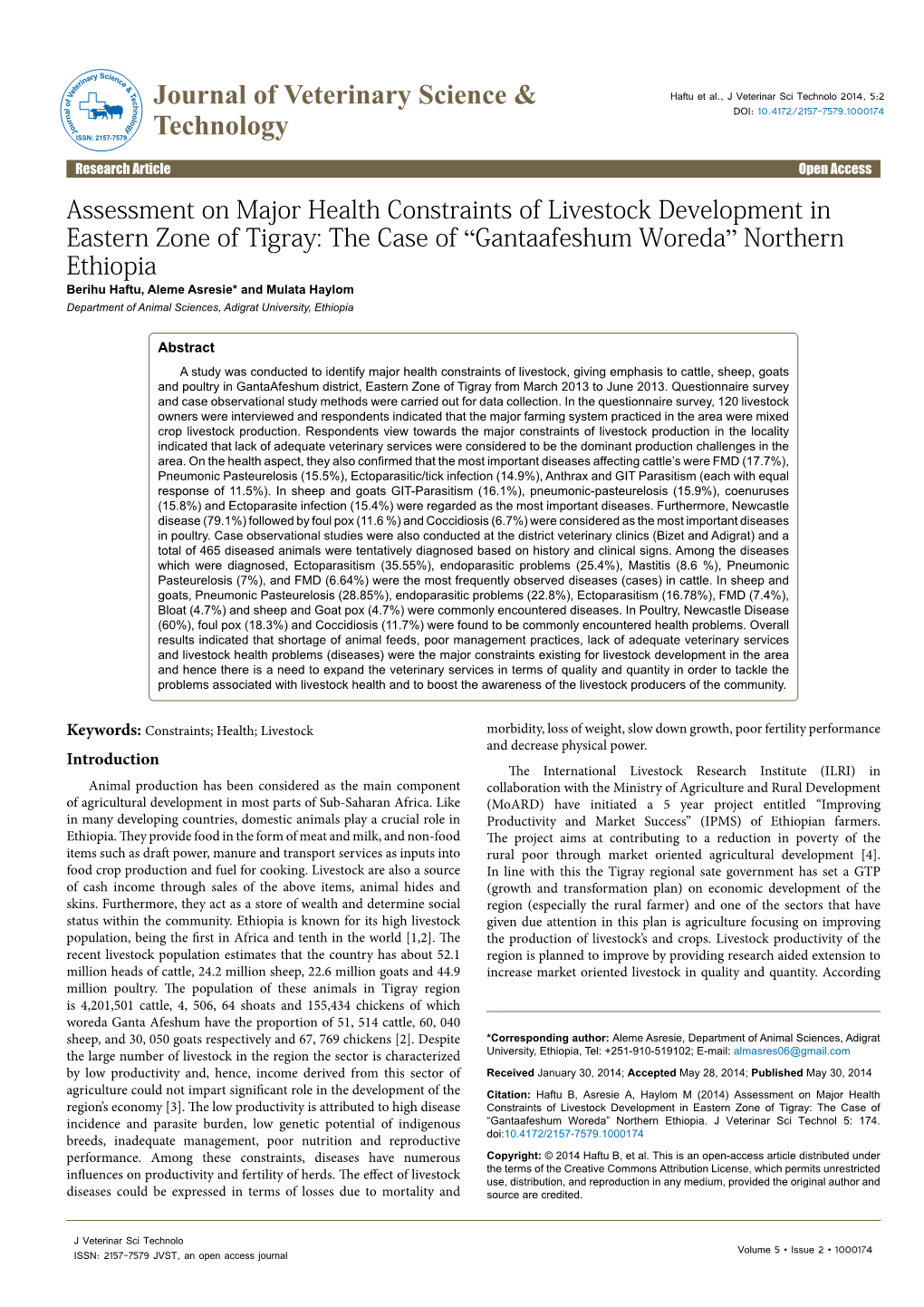 Assessment on Major Health Constraints of Livestock