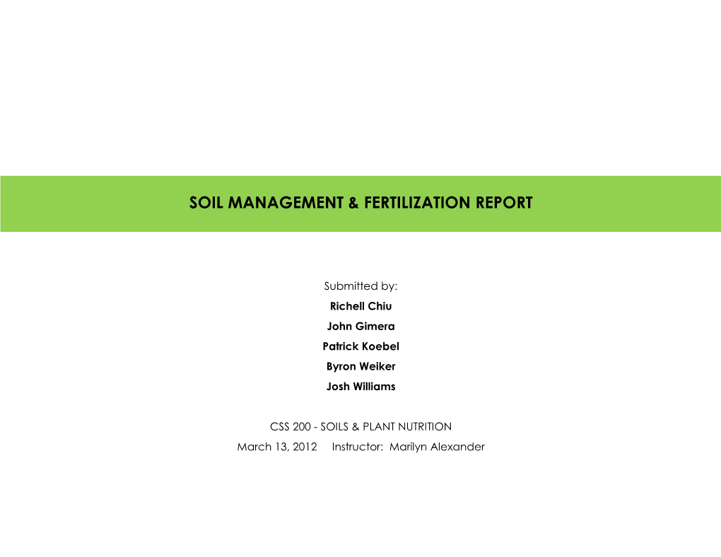 Soil Management & Fertilization Report