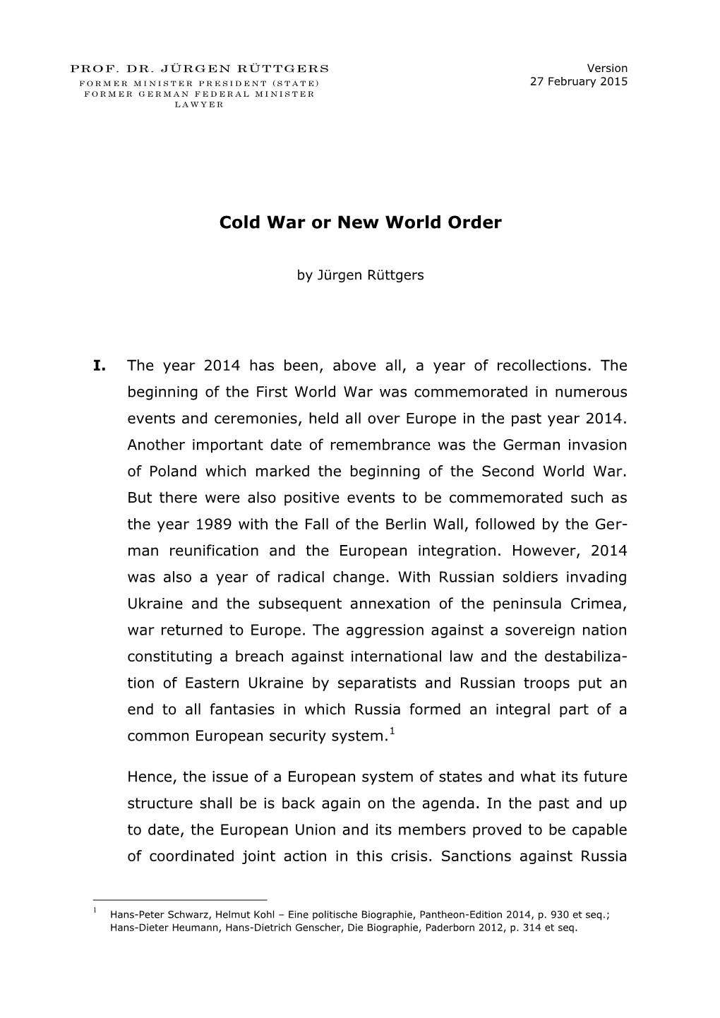 Cold War Or New World Order